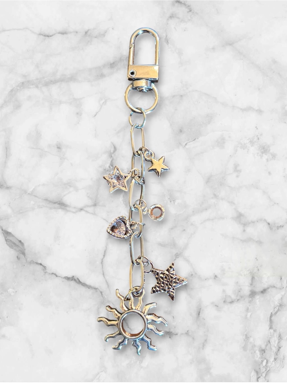 Silver Sun & Star Charm Keychain
